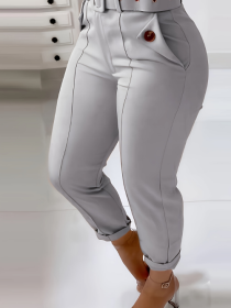 Women's Fashionable Casual Solid Color Pants (Option: Grey-Xl)