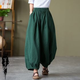 Cotton Linen Women's Sand Washed Linen Bloomers (Option: Green-One size)