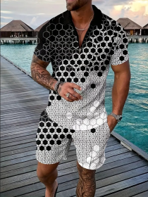 Polo Shirt Sports Short Sleeve Shorts Suit For Men (Option: Black and white gradient-M)
