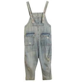 Women's Summer Retro Nostalgic Ripped Denim Overalls (Option: Light Blue-2XL)