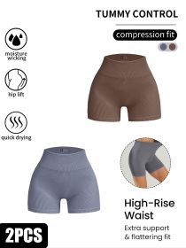 2 Pack Women's High Waisted Ribbed Solid Color Seamless Biker Shorts Anti Chafing Slip Shorts Shorts Underwear Yoga Workout Shorts (Option: 2PACK1-M)