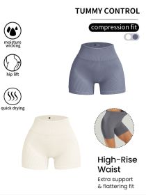 2 Pack Women's High Waisted Ribbed Solid Color Seamless Biker Shorts Anti Chafing Slip Shorts Shorts Underwear Yoga Workout Shorts (Option: 2PACK5-M)