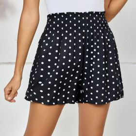 Ladies' Polka Dot Printed Sherry Shorts With Drawstring And Casual Shorts (Option: Black-M)