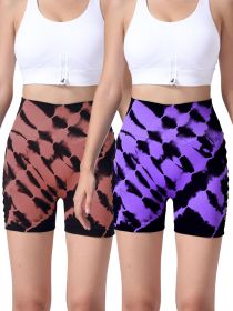 2 Pack Us Local Women's Side Cut-Out Tie-Dye Seamless Hip Lift High Waist Sports Fitness Yoga Shorts (Option: 2PACK3-S)