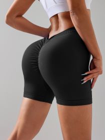 Female V-shape Waist Scrunch Elastic Tight High-rise Shorts, Seamless V Back Scrunch Women Gym Shorts (Option: Black-M)