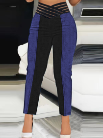 Ladies' Fashionable Casual Wear Woven Ribbon Hollow High Waisted Pencil Pants Solid Color Cropped Pants (Option: MU-M)