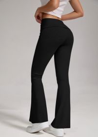 Sports, Leisure And Exercise Women's Low Waisted Flared Pants With Exposed Navel And Folded Waist Wide Leg Pants (Option: Black-L)