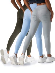 3 Pack Womens Yoga Leggings 4-Way Stretch High Waisted Tummy Control Pant With Pocket Workout Athletic Gym Casual Pants (Option: 3PACK2-L)