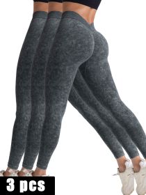 3 Pack V-Back Scrunch Butt Workout Leggings, Women Seamless Gym Yoga Leggings High Waist Active Yoga Pants, Yoga Leggings High Waist Active Yoga Pants (Option: 3PACK1-L)