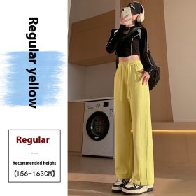 High Waist Long Thin Straight Loose Leisure Sports Sweatpants (Option: Yellow-M)