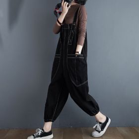 Loose Plus Size Fat MM Overalls (Option: Black-L)
