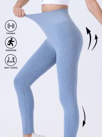 Leggings For Women Ribbed Seamless Leggings High Waisted Tummy Control Yoga Pants Women Workout Pants (Option: Blue-M)