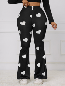 Ladies' Love Printed Casual Slimming Pants (Option: Black-L)