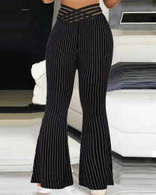 Ladies' Solid Color Hollow Out Fashionable Slim Fit And Slimming High Waisted Pants (Option: Black-Xl)