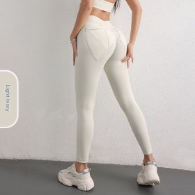 High Waist Hip Lift Yoga Pants With Pockets Women's Sports Fitness Trousers Leggings (Option: Light Ivory-S)