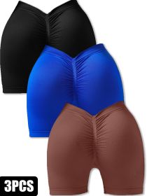 3 Pack Gym Cycling Elastic Tight Breathable V-shaped Hip Sports Shorts New Nylon Yoga Solid Color Seamless Yoga Shorts (Option: 3PACK-M)