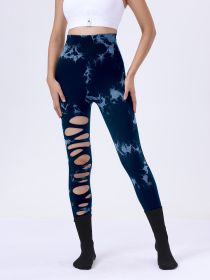 Butt Lifting Yoga Gym Athletic Pants, Hollow Out Tummy Control Sports Leggings Tie Dye Running Pants (Option: Blue-L)
