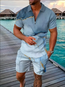 Polo Shirt Sports Short Sleeve Shorts Suit For Men (Option: Mixed blue-M)