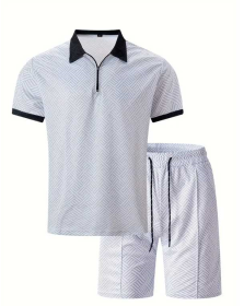 Polo Shirt Sports Short Sleeve Shorts Suit For Men (Option: White-S)