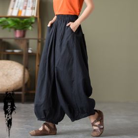 Cotton Linen Women's Sand Washed Linen Bloomers (Option: Black-One size)