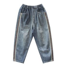 Artsy Side Striped Patchwork Jeans (Option: Blue-2XL)