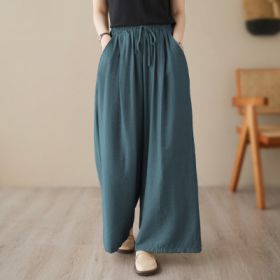 New Plus Size Wide Legs Mop Straight Casual Pants (Option: Blue Green-Plus Size Average Size)