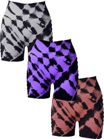3 Pack Women's Side Cut-Out Tie-Dye Seamless Hip Lift High Waist Sports Fitness Yoga Shorts (Option: 3PACK3-L)