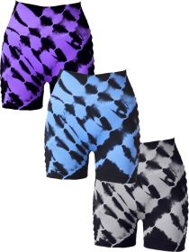 3 Pack Women's Side Cut-Out Tie-Dye Seamless Hip Lift High Waist Sports Fitness Yoga Shorts (Option: 3PACK2-L)