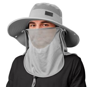 Sukeen Fishing Hat For Men Women, Wide Brim Outdoor Sun Protection With Detachable Neck Flap And Face Mask (Color: grey)