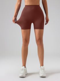 Female V-shape Waist Scrunch Elastic Tight High-rise Shorts, Seamless V Back Scrunch Women Gym Shorts (Option: Coffee-M)