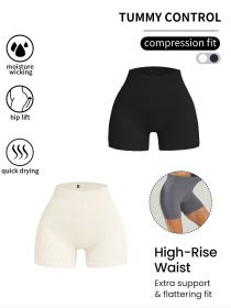 2 Pack Women's High Waisted Ribbed Solid Color Seamless Biker Shorts Anti Chafing Slip Shorts Shorts Underwear Yoga Workout Shorts (Option: 2PACK3-M)