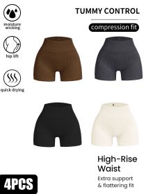 4 Pack Ribbed Soft New Cheap Women's High Waisted Biker Shorts Anti Chafing Slip Shorts Shorts Underwear Yoga Workout Shorts (Option: 4PACK-L)