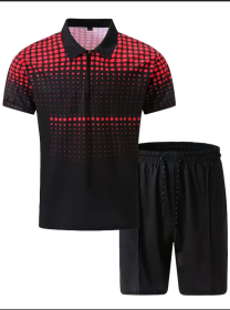 Polo Shirt Sports Short Sleeve Shorts Suit For Men (Option: Black red-M)