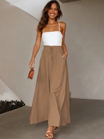 Ladies Plus Size Casual Pants Elastic Waist Wide-leg Pants (Option: Khaki-5XL)