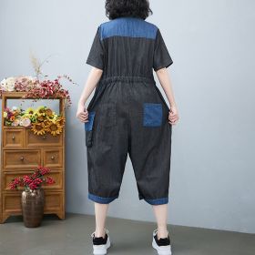 Women's Fashion Drawstring Denim Jumpsuit (Option: Black-One size)
