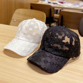 Breathable Flowers Lace Baseball Cap; Sunscreen Hollow Out Adjustable Sports Sun Hat For Women (Color: BLACK)