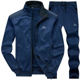 Men's 2 Pieces Full Zip Tracksuits Sport Suits Casual Outfits Jacket & Pants Fitness Tracksuit Set (Color: navy, size: L)