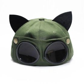 Retro Aviator Hat Glasses Peaked Cap Sunglasses Baseball Cap Hip Hop Mask (Color: green)