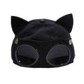 Retro Aviator Hat Glasses Peaked Cap Sunglasses Baseball Cap Hip Hop Mask (Color: BLACK)
