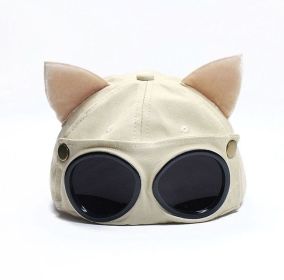 Retro Aviator Hat Glasses Peaked Cap Sunglasses Baseball Cap Hip Hop Mask (Color: Beige)