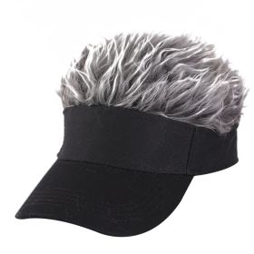 Novelty Hair Visor Cap with Peaked Wig Adjustable Baseball Hat with Hair (Color: Black grey)