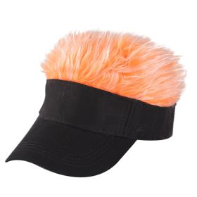 Novelty Hair Visor Cap with Peaked Wig Adjustable Baseball Hat with Hair (Color: Black orange)