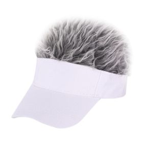 Novelty Hair Visor Cap with Peaked Wig Adjustable Baseball Hat with Hair (Color: White grey)
