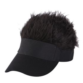 Novelty Hair Visor Cap with Peaked Wig Adjustable Baseball Hat with Hair (Color: BLACK)