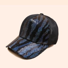 New zebra pattern sequin hat female cap Korean version fashion summer breathable baseball cap male ins tide personality (Color: BLACK)