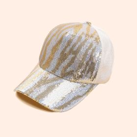 New zebra pattern sequin hat female cap Korean version fashion summer breathable baseball cap male ins tide personality (Color: Khaki)
