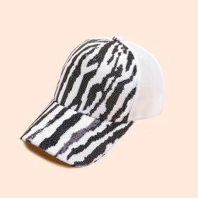 New zebra pattern sequin hat female cap Korean version fashion summer breathable baseball cap male ins tide personality (Color: White)