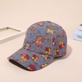 Creative new cartoon pattern baseball cap men and women casual sun hat owl print peaked cap spring and summer (Color: Blue)