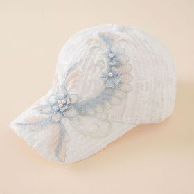 Summer new lace peaked cap women's embroidered flower mesh breathable baseball cap Korean version tide shade baseball cap (Color: White)