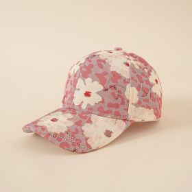 Hat women's new fashion summer and Korean version mixed color flower baseball cap fashion ladies travel sunshade peaked cap tide (Color: Pink)